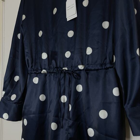 NEW! English Factory Dot Printed Satin Long Sleeve Romper Navy Medium - Picture 3 of 11